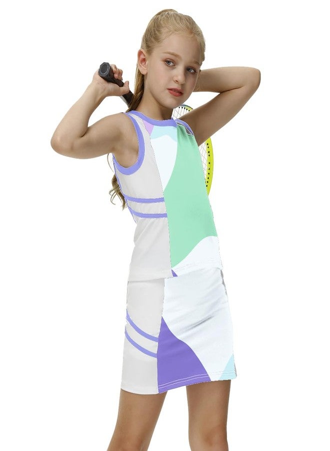 AOBUTE Kids Tennis Clothes Girls 2 Piece Athletic Set Girl Golf Outfit Dresses Lavender Blue 8-9 Years - Image 2